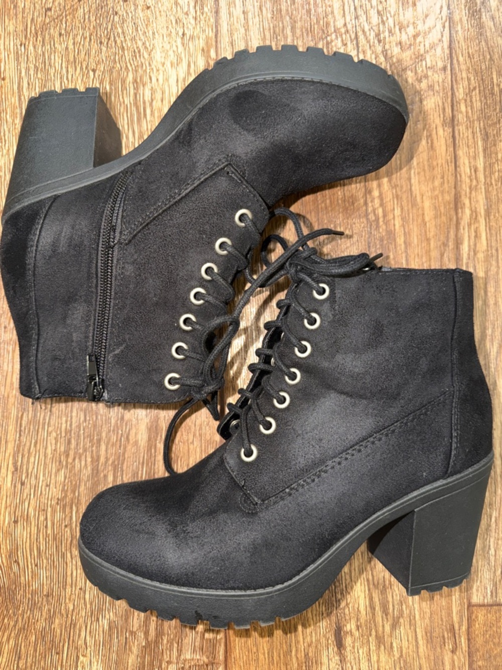 Black Lace-Up Chunky Heel Ankle Boots